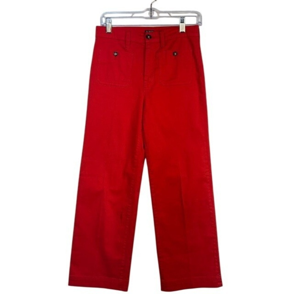 J.Crew Red Wide Leg Patch Pocket Sailor Pants Cotton Size 25 Preppy Nautical